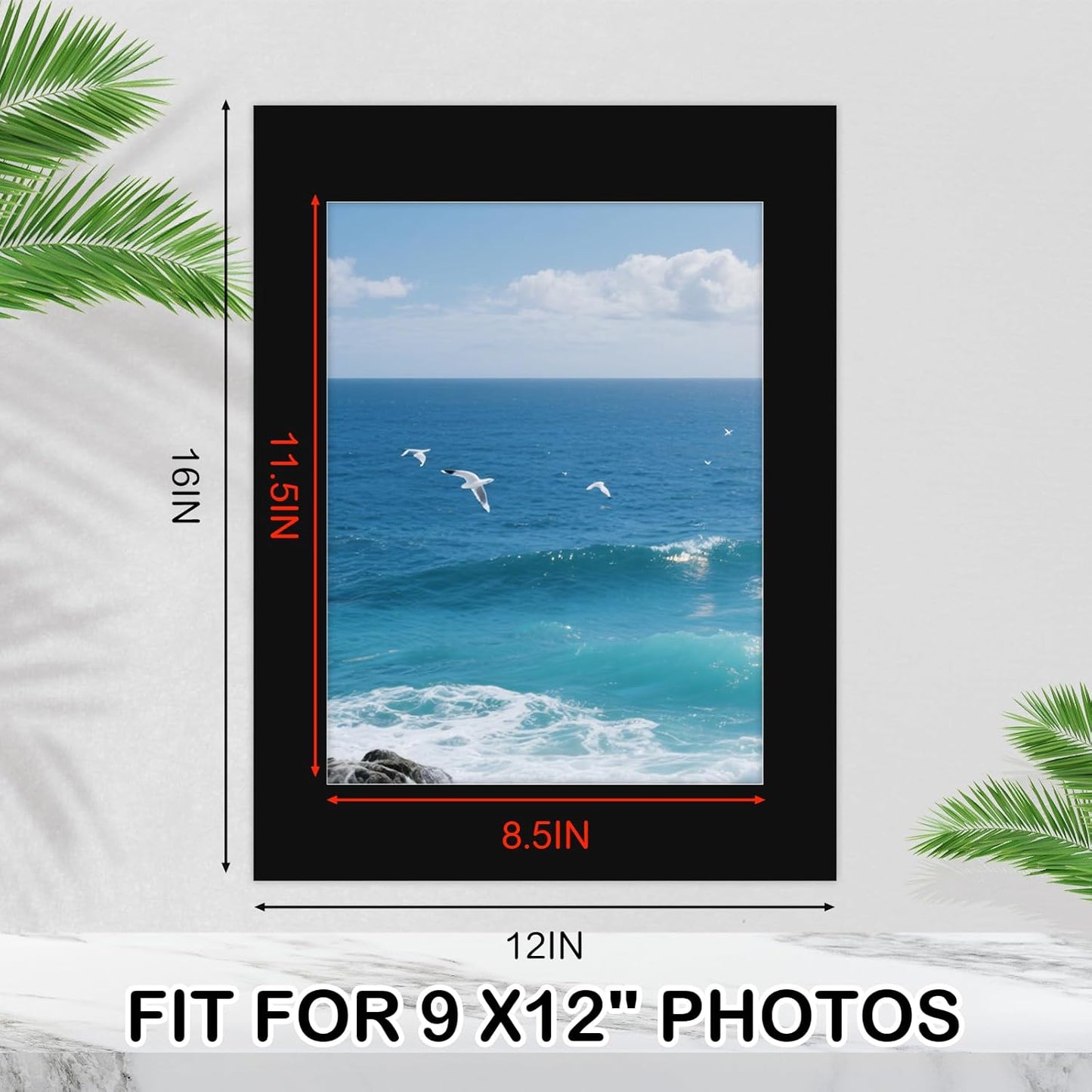 15 Pack 12x16 Black Picture Mats, Frame Mattes for 9x12 Pictures Display Photo Frame Mat Core Bevel Cut Mat Board Show Kit for Photos, Prints, Artworks