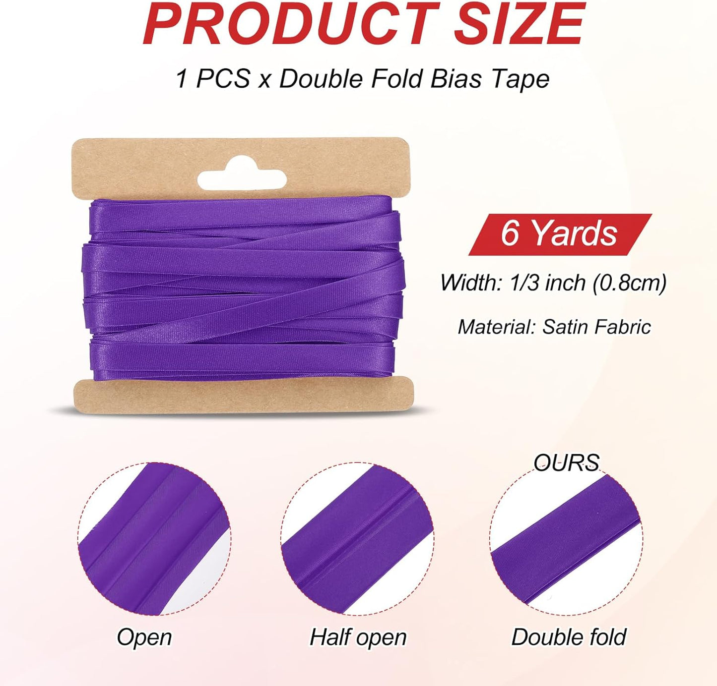 MECCANIXITY Double Fold Bias Tape for Sewing 1/3 Inch x 6 Yards Satin Pre-fold Continuous Binding Tape for Seaming Quilting Hemming Binding DIY Crafts, Purple