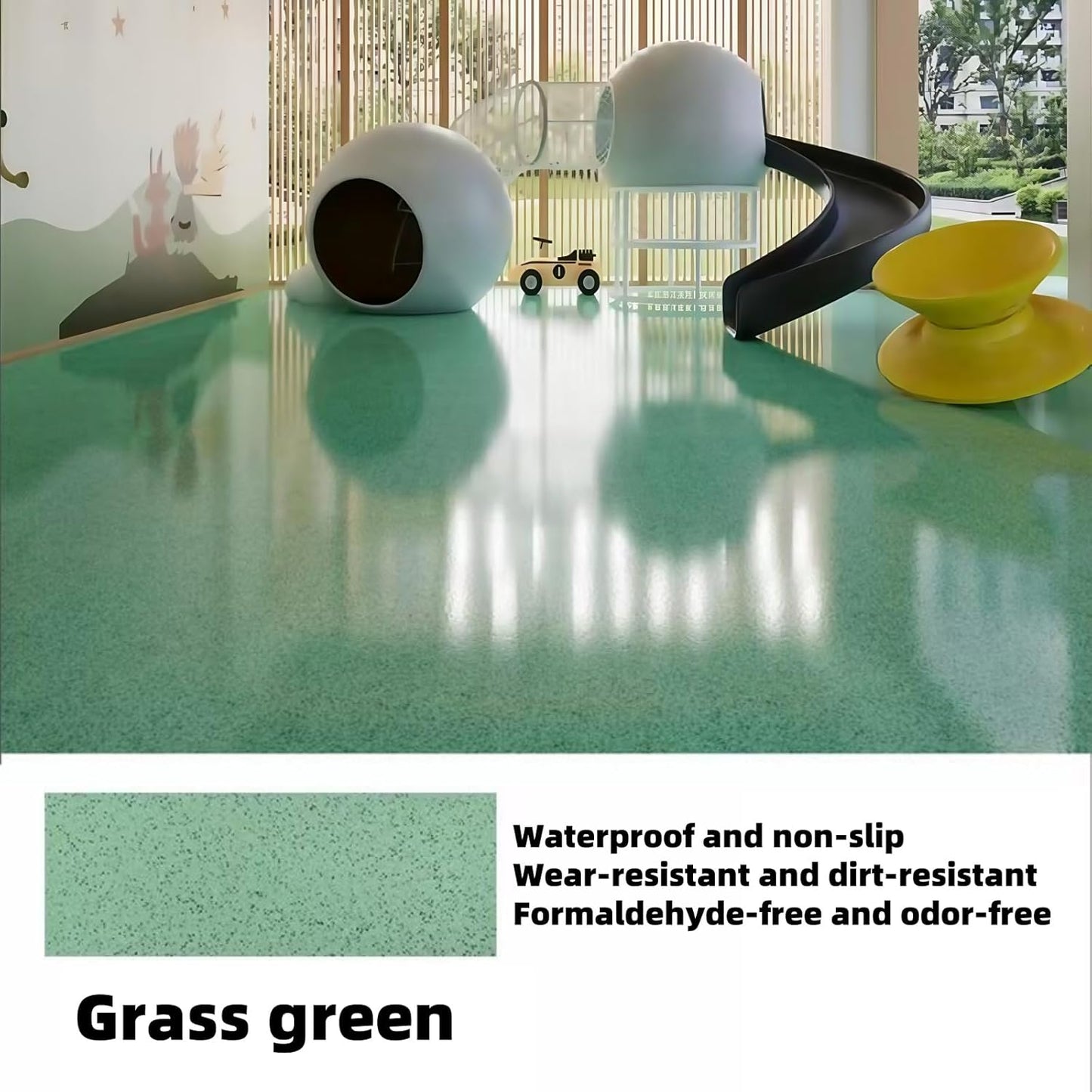 Epoxy Colored Sand Floor Paint, Epoxy Floor Paint High Gloss Marble Effect Coating for Indoor and Outdoor, Wear-resistant and non-slip Self-leveling Coating Green 105OZ(3KG)