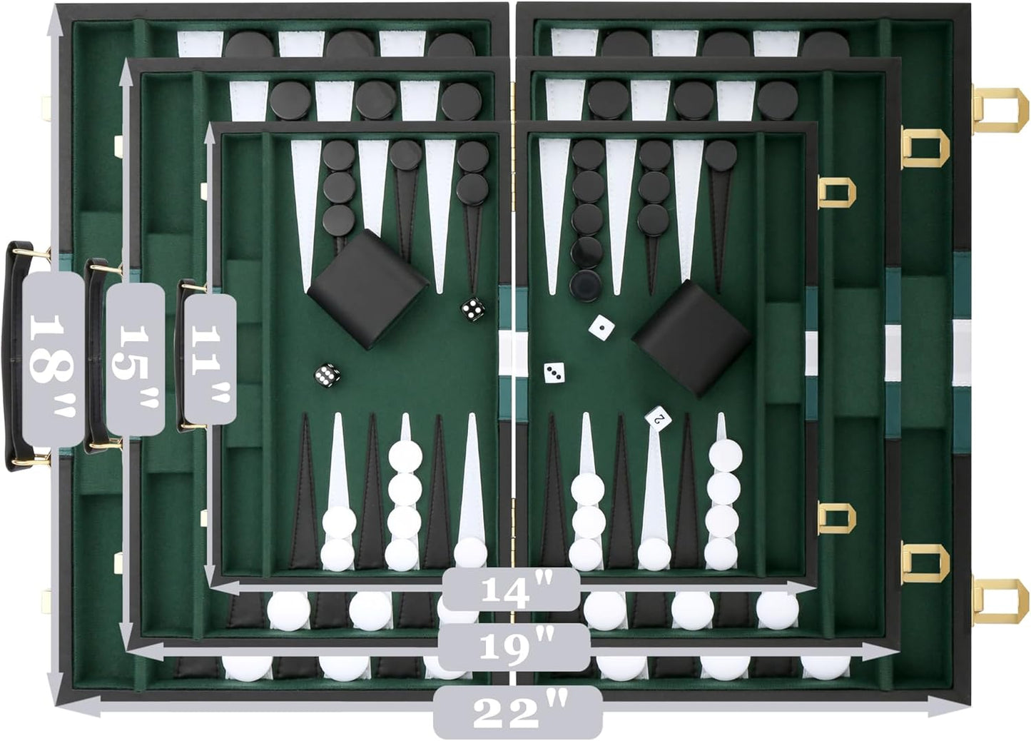 Backgammon Set - Classic Board Game with Premium Leather Case - Portable Travel Strategy Backgammon Game Set for Adults, Kids (18inch, Black)