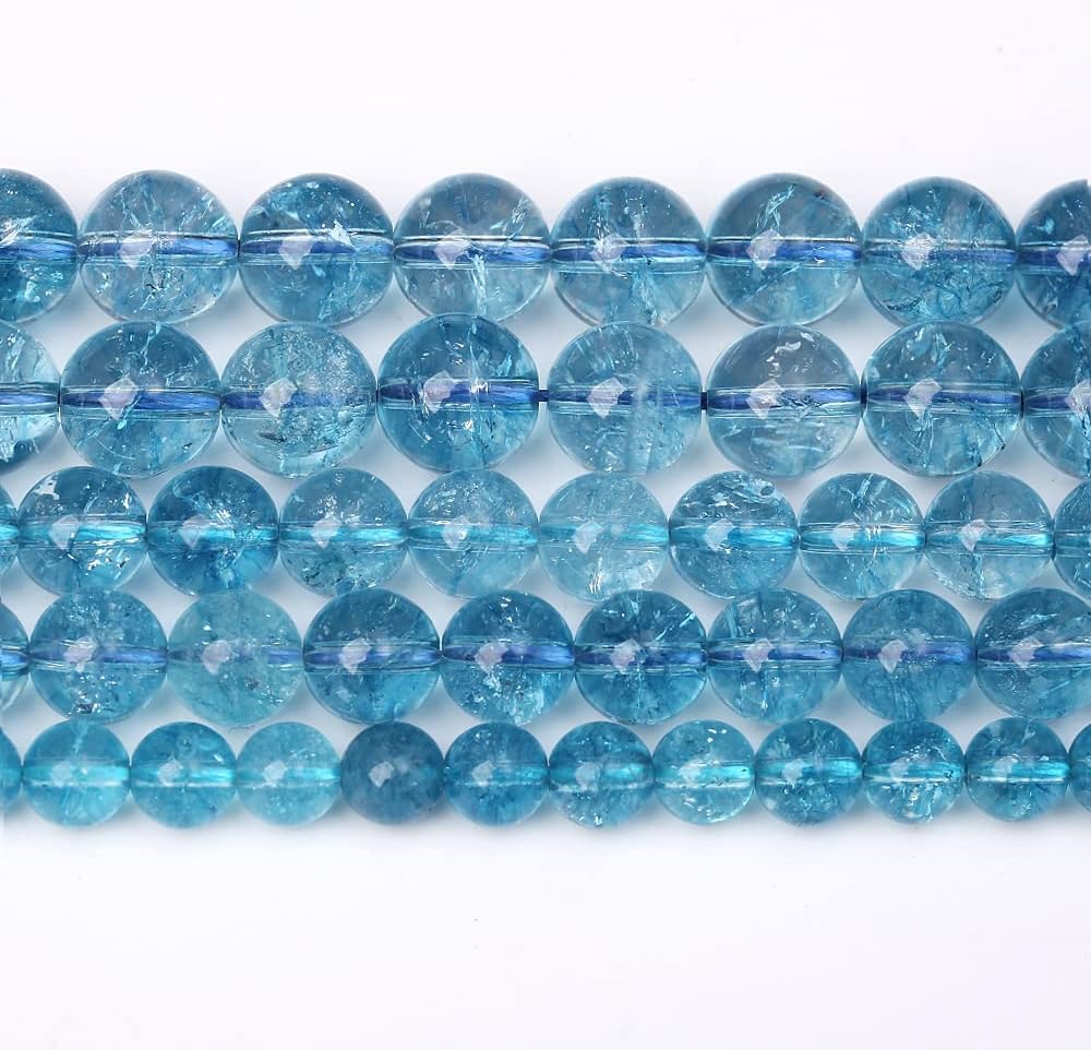 90pcs 8mm Blue Topaz Crystal Quartz Natural Stone Round Loose Beads for Jewelry Making DIY Bracelet Necklace Earrings 32" 2 Strands