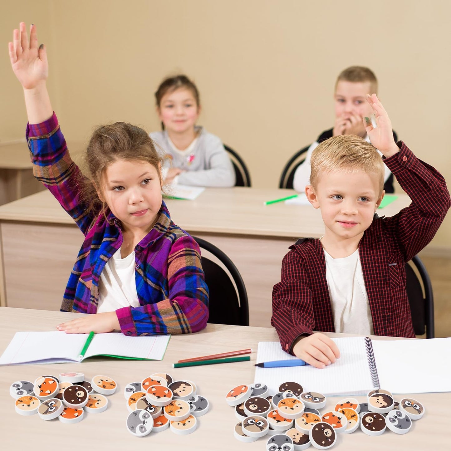 Woodland Animals Mini Eraser for Kids - 60Pcs Cute Animal Hedgehog Bear Assortment Novelty Pencil Erasers Bulk Cute Cartoon Stationery for Classroom Reward Fall Party Goodies Fillers Supplies