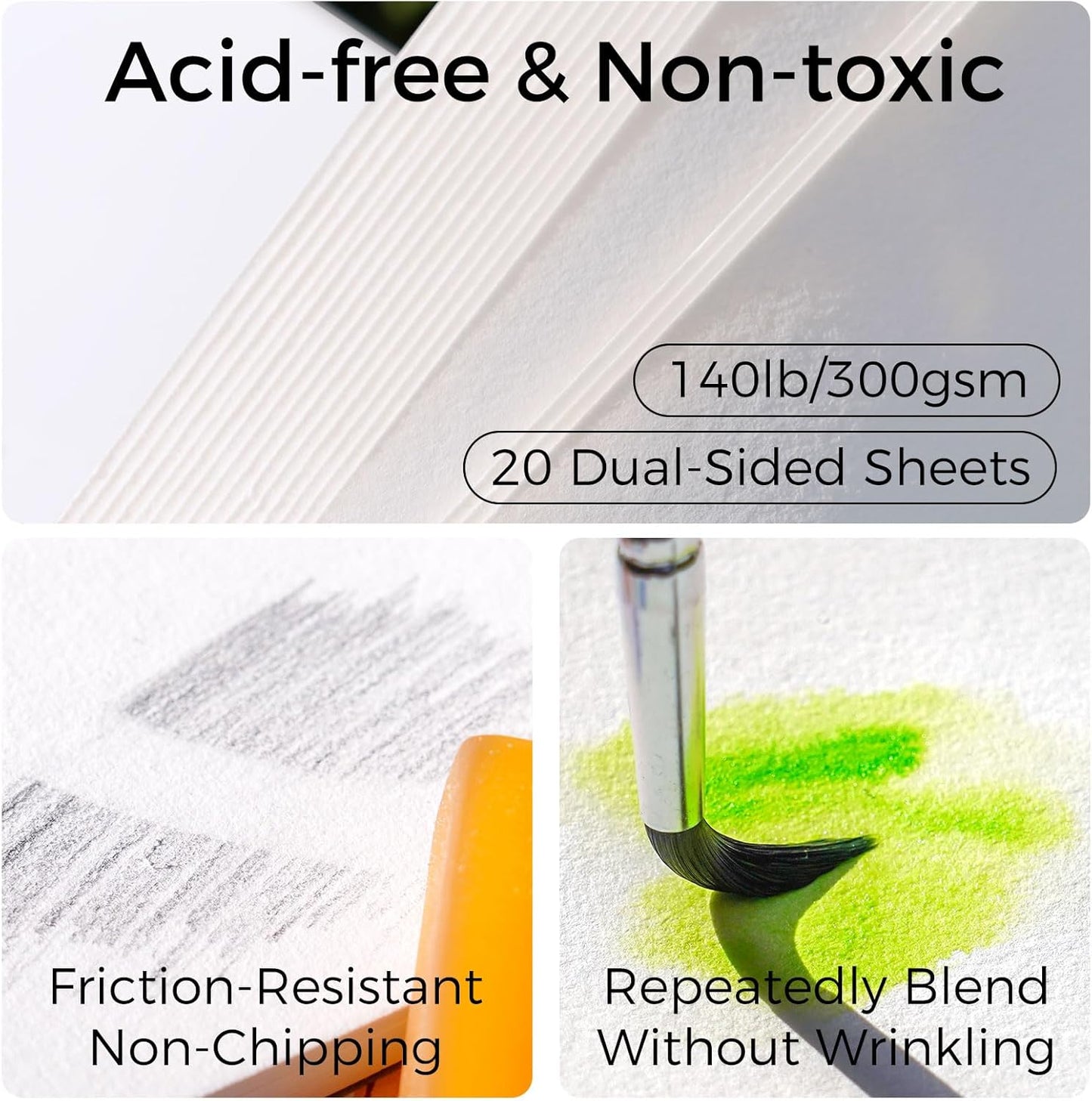 Funto Watercolor Pad, 10×7", 20 Sheets, 140lb/300gsm, 100% Cotton, Cold Press, Glue Bound, Double-Sided, Easy Tear Heavyweight Art Paper for Painting