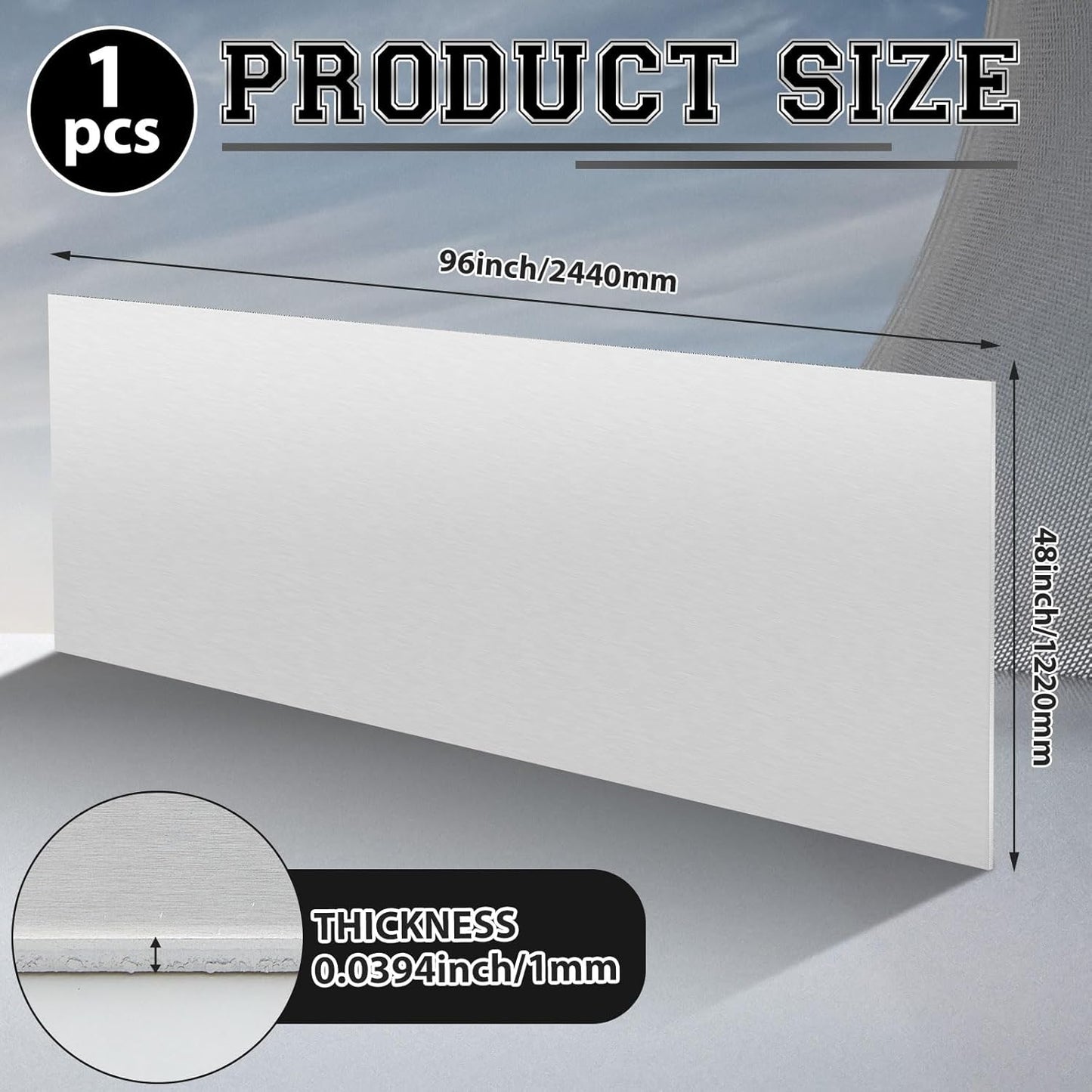 1 Pack 5052 Aluminum Sheet Metal 48" x 96" Aluminum Plate 1/25 (0.04''/1mm) Inch Thickness Rectangle Metal Panels for Industry Crafting Handcraft DIY Projects