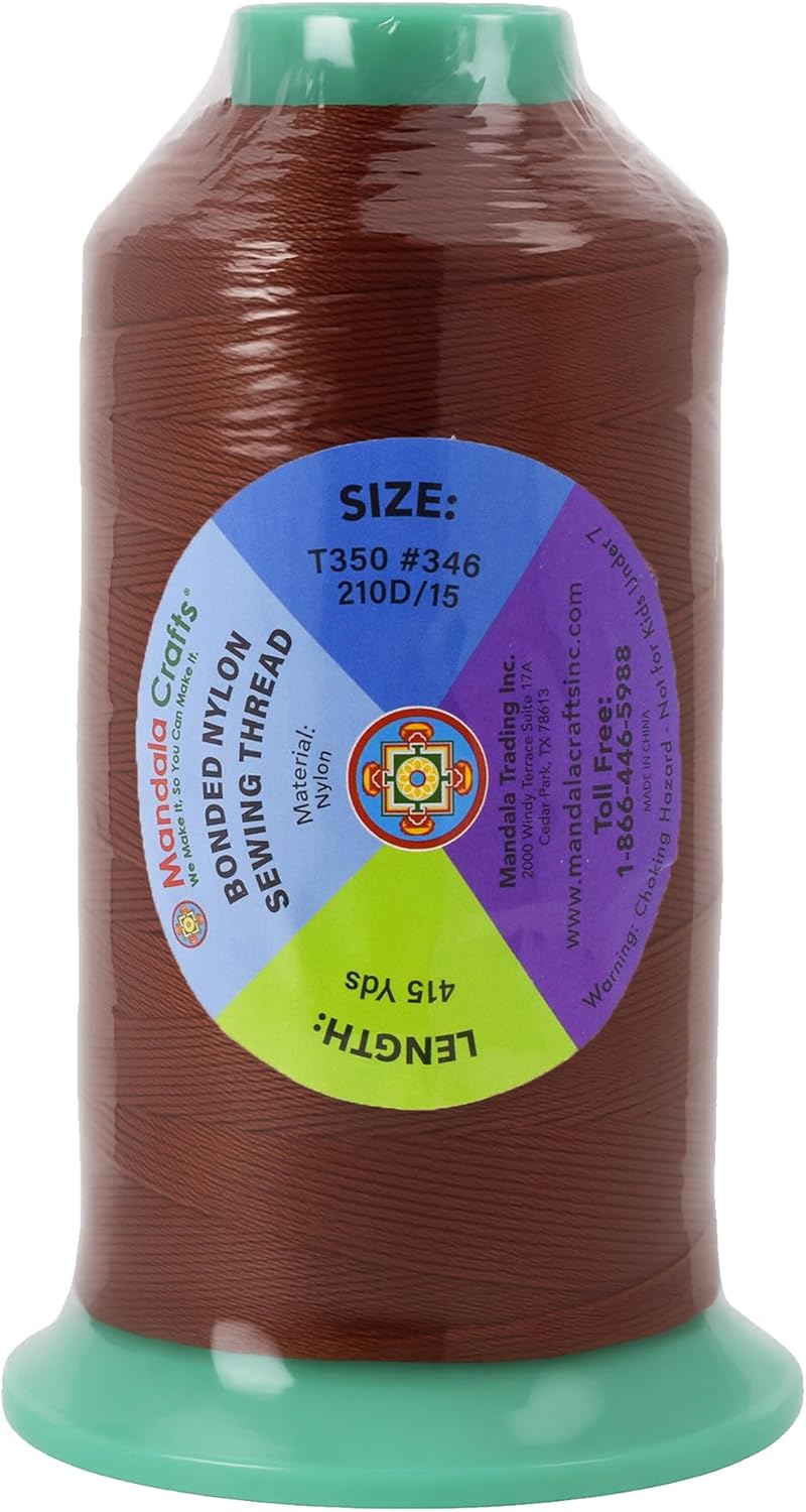 Mandala Crafts Size 346 210D T350 Bonded Nylon Thread Copper Brown Heavy Duty Sewing Threads - 415 YDs Tex 350 Thread for Leather, Jeans, Weaving, Outdoor Marine Upholstery Threads