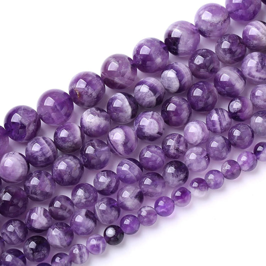 Natural Purple Dream Lace Amethysts Beads Crystal Round Loose Beads for Jewelry Making 12mm 32pcs 1 Strand 15" (Purple Dream Lace Amethysts, 12mm)