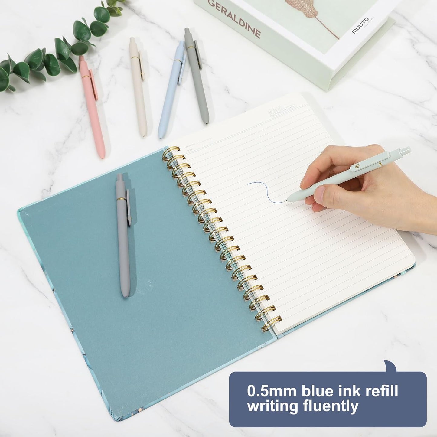 Ddaowanx Gel Pens, 0.5mm Fine Point Quick Dry Blue Ink Pens Retractable, Cute Colorful Barrel Smooth Writing Pen, Aesthetics Gifts for Women Men (6 Pcs-Blue Ink)