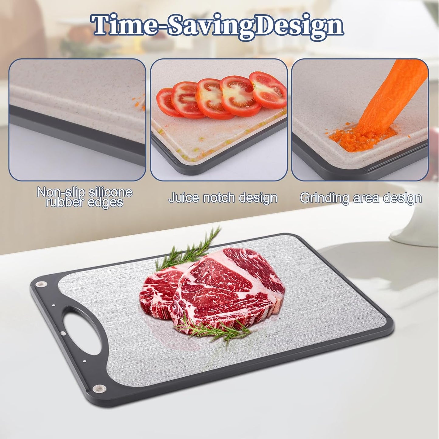 Titanium Cutting Boards For Kitchen, Double Sided Cutting Board, Food Grade Titanium And Wheat Straw PP Chopping Board, Easy To Clean, Large Size 15”×10” Dark Gray