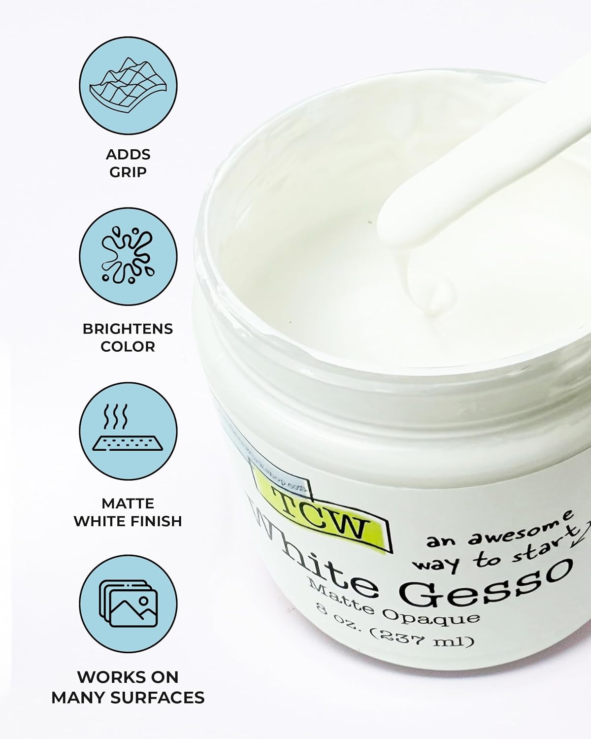 The Crafter's Workshop White Gesso Primer for Acrylic Painting -Boutique Quality, 8 oz Jar
