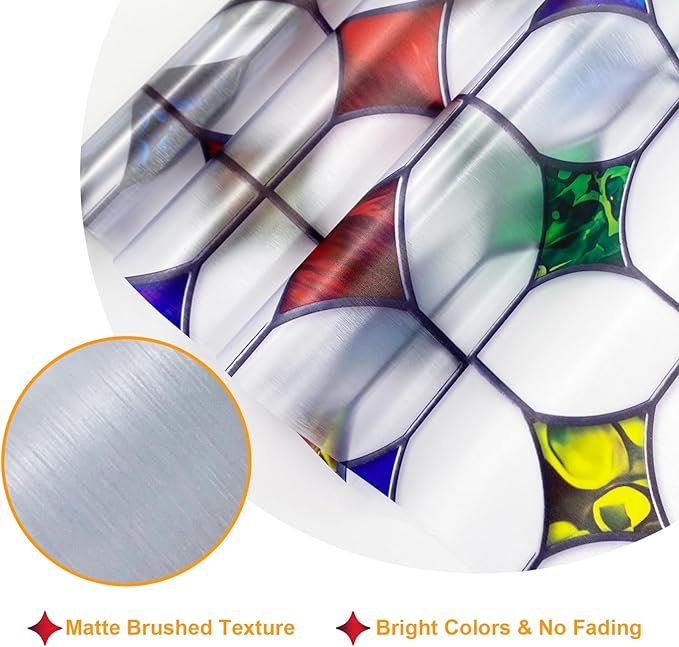 Stained Glass Window Film - Non-Adhesive Colorful Privacy Film | Privacy Protection, Reusable & Renter Friendly | Perfect for Bedroom/Bathroom Room Decor (Frosted Mosaic, 35.4 X 157.4 in)