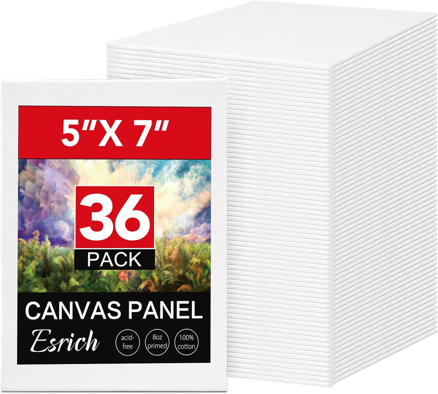 ESRICH 36 Pack 5x7 Small Canvas Boards for Painting, Primed Acid-Free Cotton Mini Canvases, Non-Toxic Blank Canvas Panels for Oil, Acrylic, Watercolor & Tempera for Artists, Students & Kids (5x7 in)