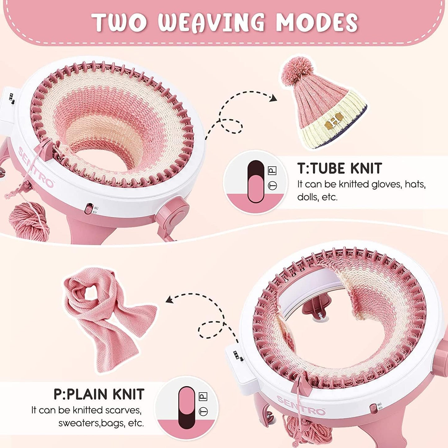 SENTRO 48 Needles Knitting Machines with Row Counter,Smart Knitting Crochet Machine,Weaving Round Loom,Double Knit Loom Machine Kit,DIY Knit Scarf Hat Sock