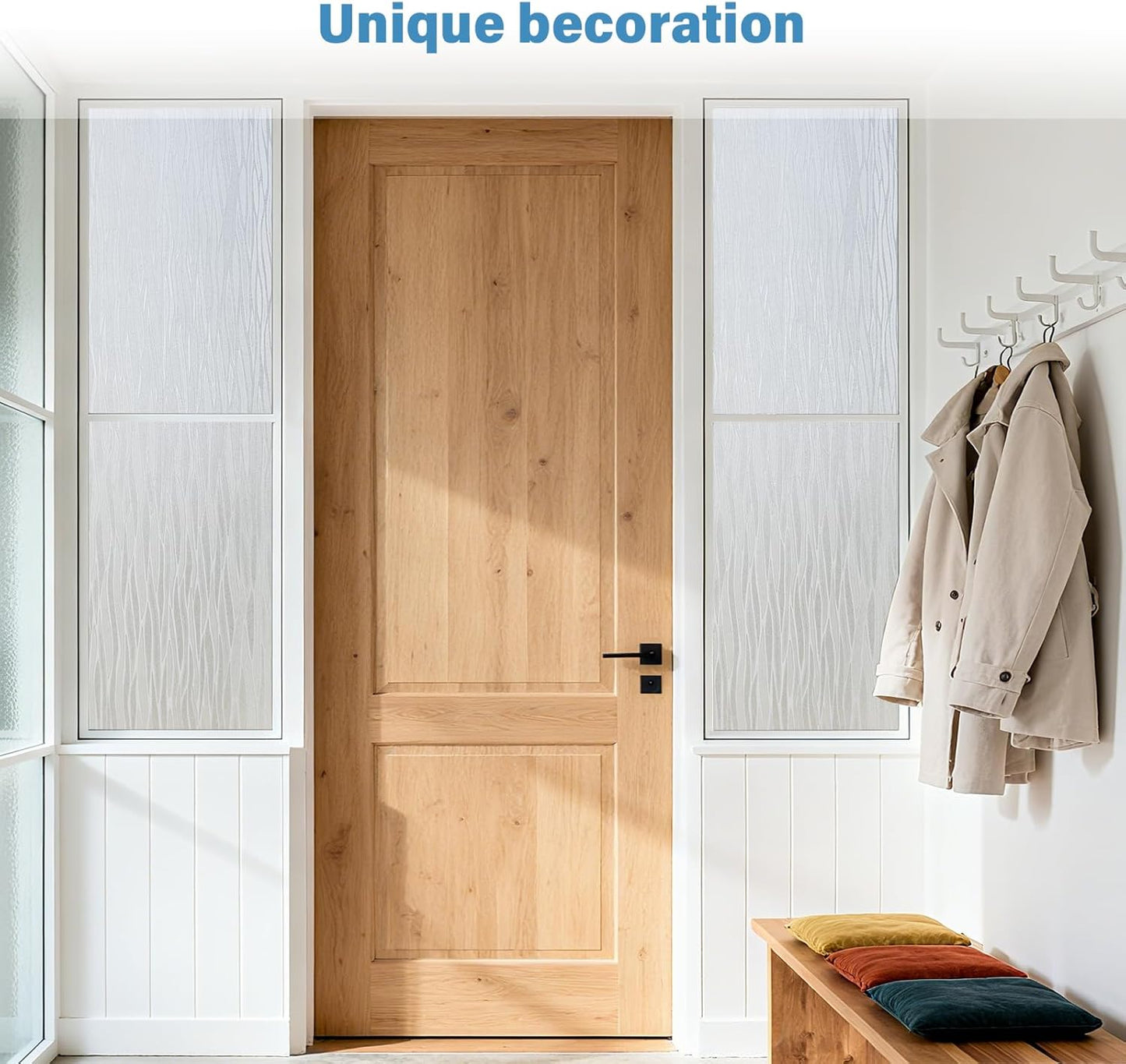 Finnez Frosted Privacy Window Film Static Cling, Non-Adhesive Decorative Cover for Glass Door & Windows, No Glue Removable Clings UV Blocking Waves Design for Home Office 23.6 x 78.7 Inches