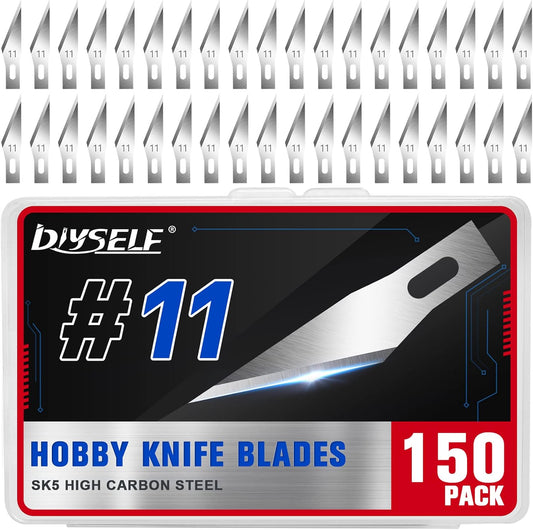 DIYSELF 150 PCS Exacto Knife Blades 11, Sharp Hobby Knife Blades, High Carbon Steel Craft Knife Blade, #11 Replacement Exacto Blade for Art, Scrapbooking, Stencil, Paper Cutting