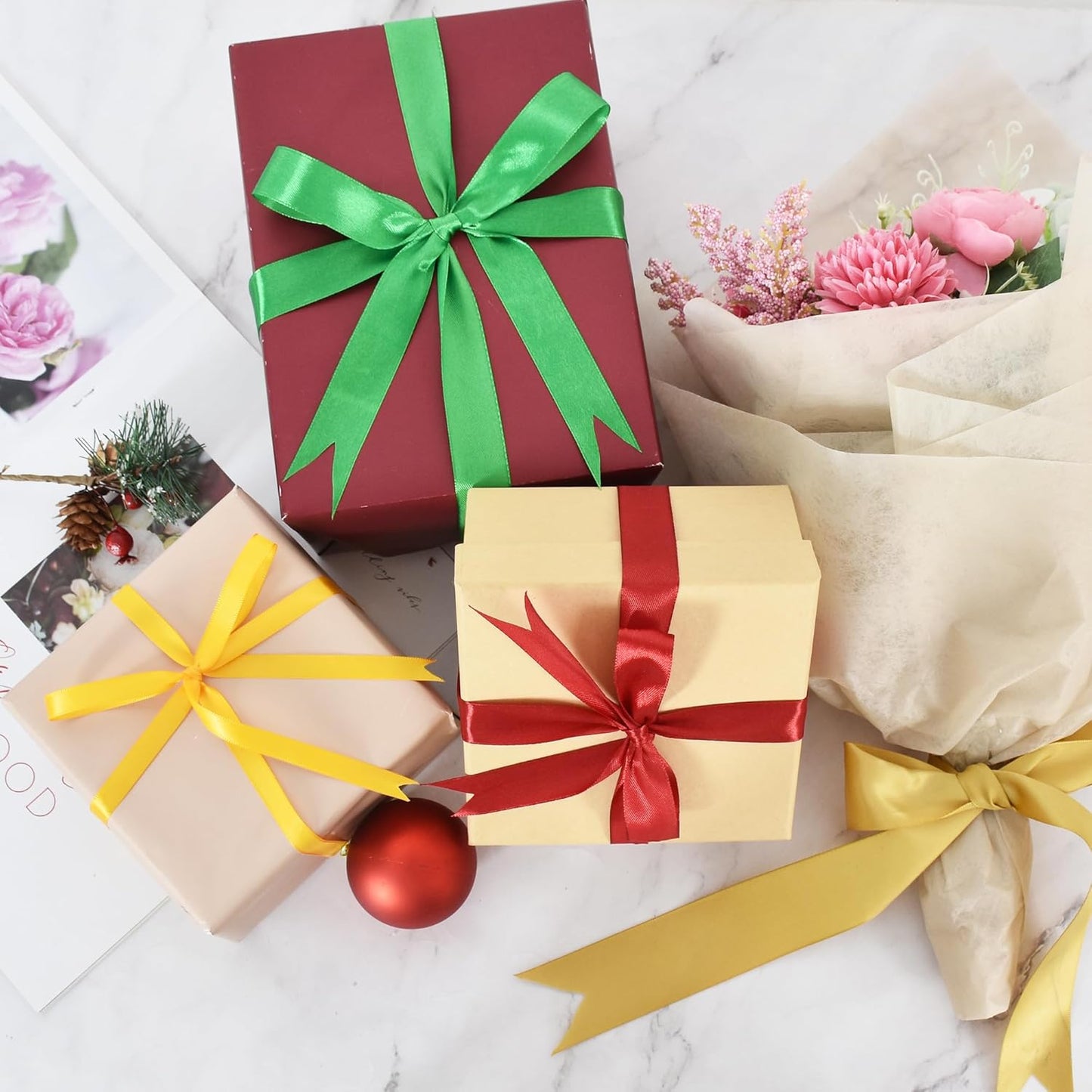 TONIFUL 3/8 Inch x 100yds Bright Green Satin Ribbon Thin Solid Fabric Ribbons Roll for Gift Wrapping Invitation Floral Hair Balloons Craft Sewing Party Wedding Decoration Valentine's Day Bouquet