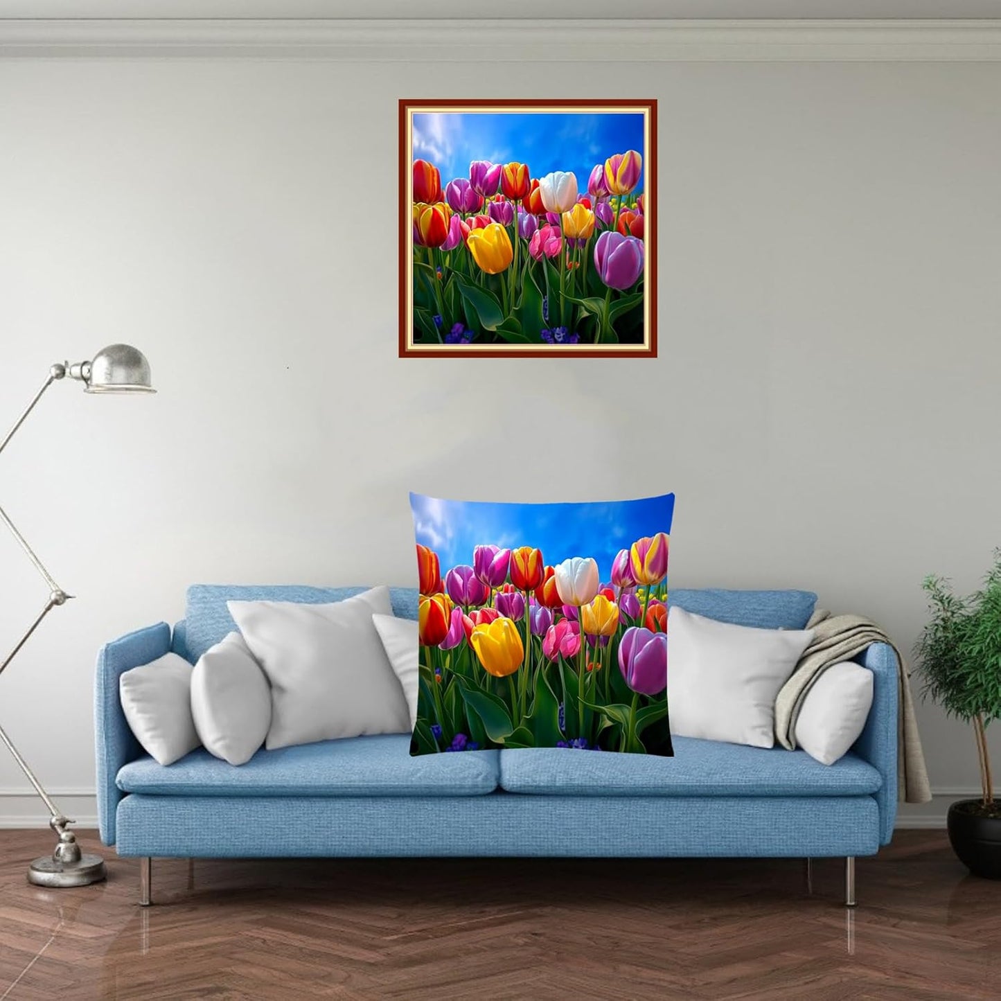 Fanxvivy Stamped Cross Stitch Kits for Adults Beginners Pillow Needlepoint Kit with Embroidery Pattern Needlework Kit Prestamped Stitches Kit 11CT Cross Stitching-Colorful Tulips 18x18 inch