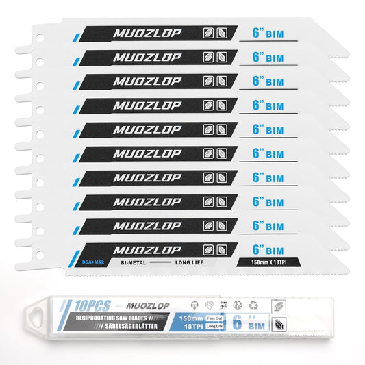 10 Pack 6inch Reciprocating Saw Blades Set,18 TPI High Carbon Saw Blades, Metal Saw Blades with Organizer Case (10, 18TPI/150mm)