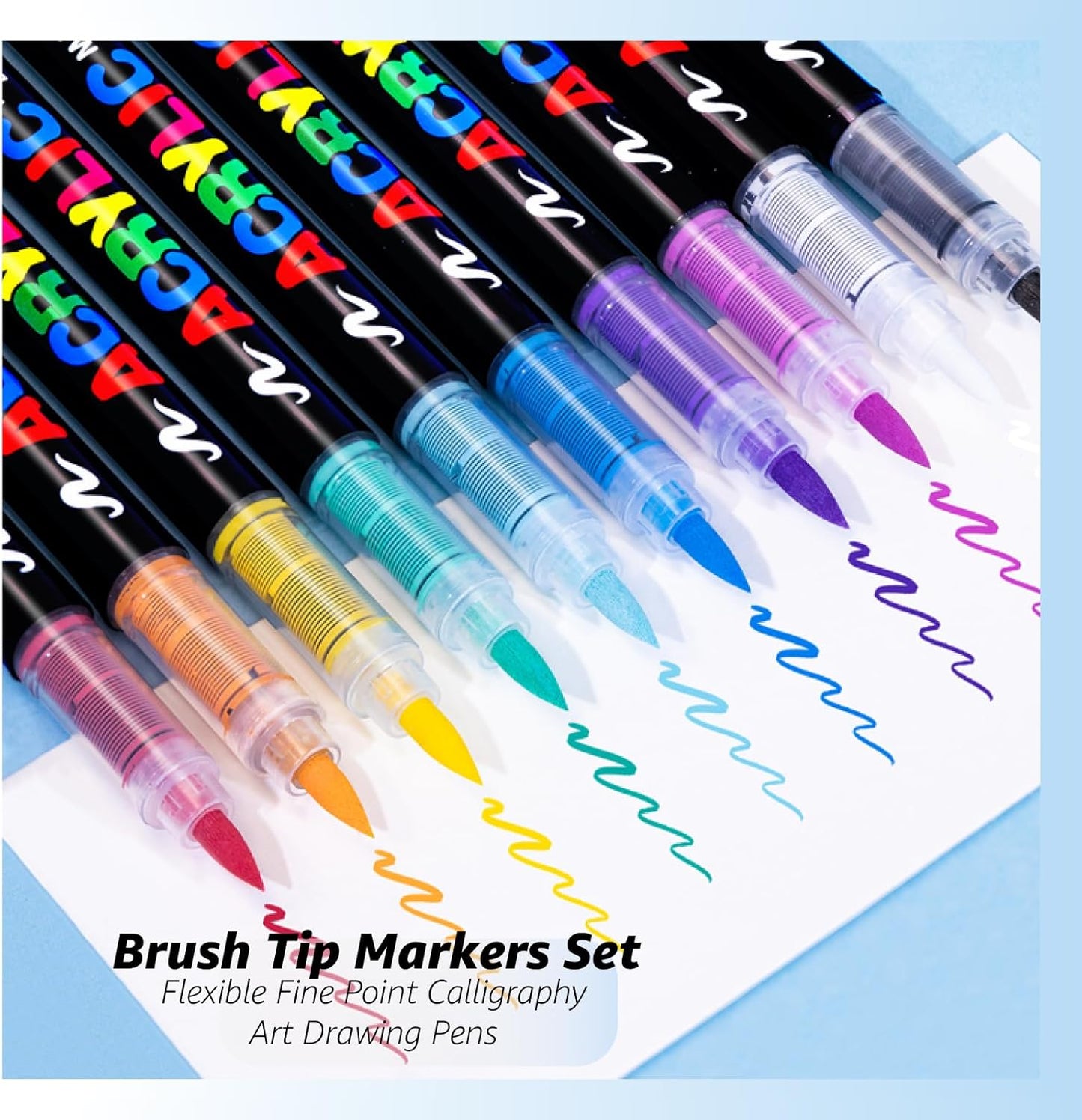 36 Colors No bleeding Non-Toxic Multi-Surface Flexible Tip Acrylic Paint Brush Markers Set, Water-Based Painting Art Pens for Canvas, Glass, Wood, Paper, Ceramic