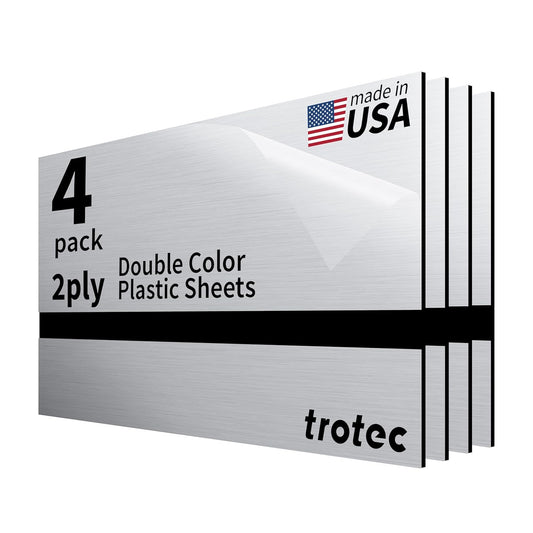 Trotec | Metallic Looking Acrylic Sheet | 12"x24"x1/16, 4 Pcs | Brushed Aluminum/Black | Metallic Finish - Scratch Resistant for Laser Engraving & Cutting,Printing,Glowforge,Name Plate | USA Made
