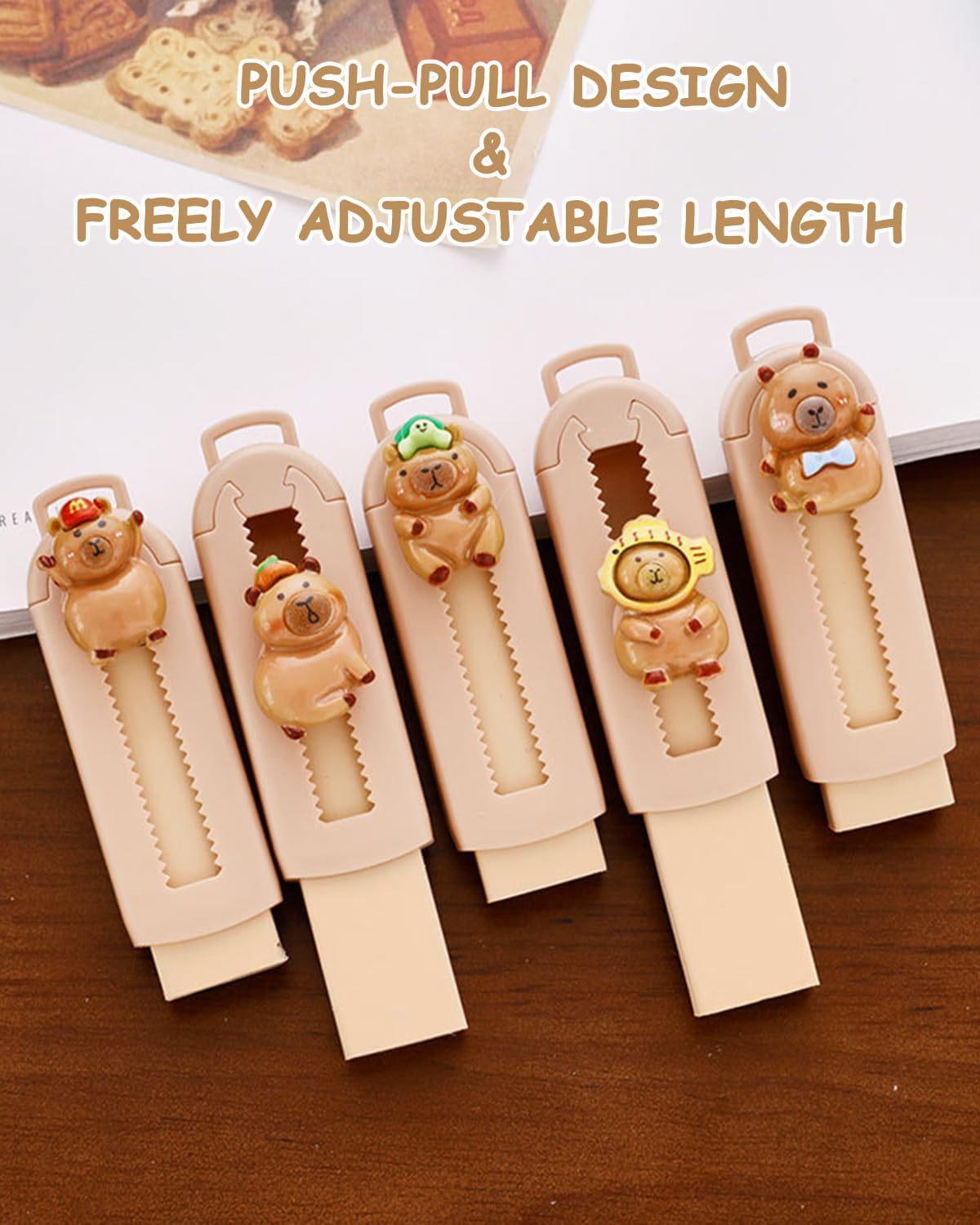 5 Pack Capybara Retractable Erasers, Cute Pencil Erasers for Kids, Students, Capybara Lovers, Large Push-Pull Rubber Eraser Set, School Office Home Stationery Supplies, Brown Colors