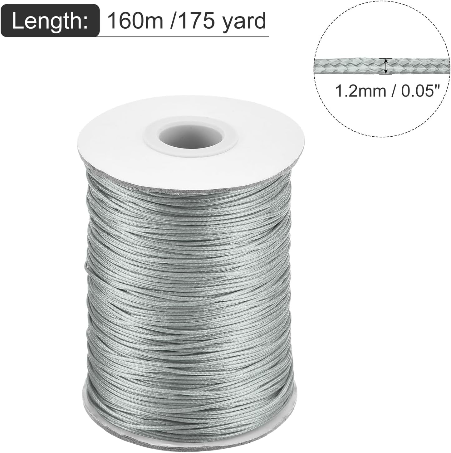 MECCANIXITY Waxed Cord 1.2mm Waxed Polyester Cord 175 Yard Wax String for Bracelet Making,Necklaces, Beading,Jewelry Making and DIY Crafts(Light Gray)