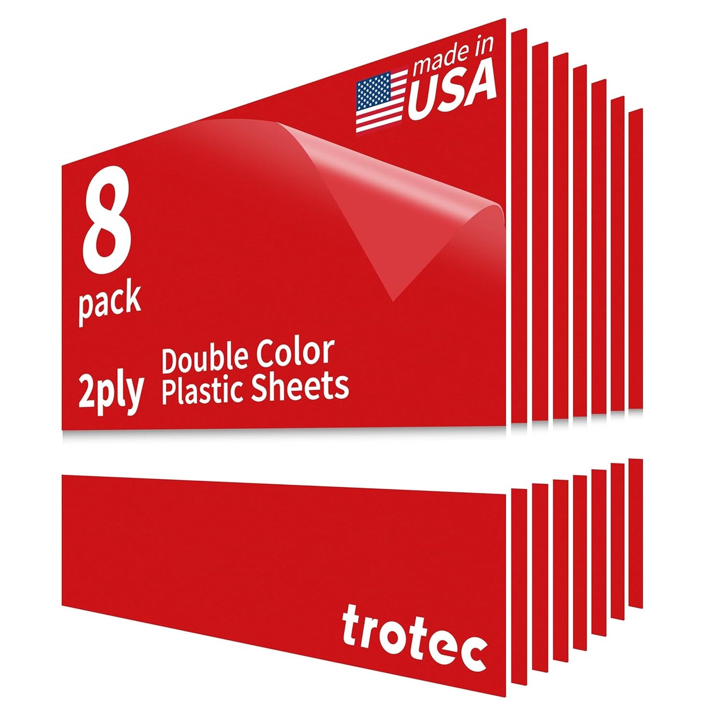 Trotec TroLase | 12"x12"x1/16", 8 Pcs | Red/White | 2 Ply | Modified Acrylic | Laser Engraving Double Color Plastic Sheet | Engraving Blanks for Laser, Saw, Guillotine | Made in USA