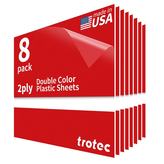 Trotec TroLase | 12"x12"x1/16", 8 Pcs | Red/White | 2 Ply | Modified Acrylic | Laser Engraving Double Color Plastic Sheet | Engraving Blanks for Laser, Saw, Guillotine | Made in USA
