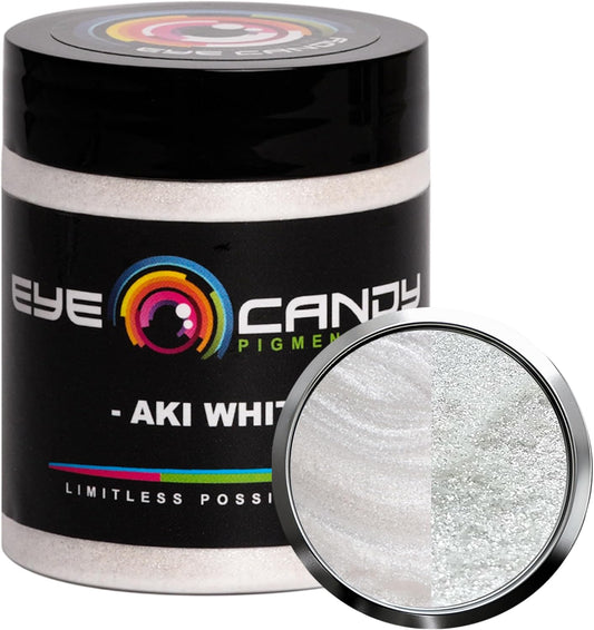 Eye Candy Pigments Premium White Mica Powder - AKI White (25gr) - for Epoxy, Resin, Soap, Paint, Woodworking, Acrylic Pouring, Bath Bombs, Fishing Lures - DIY Arts and Crafts Additive