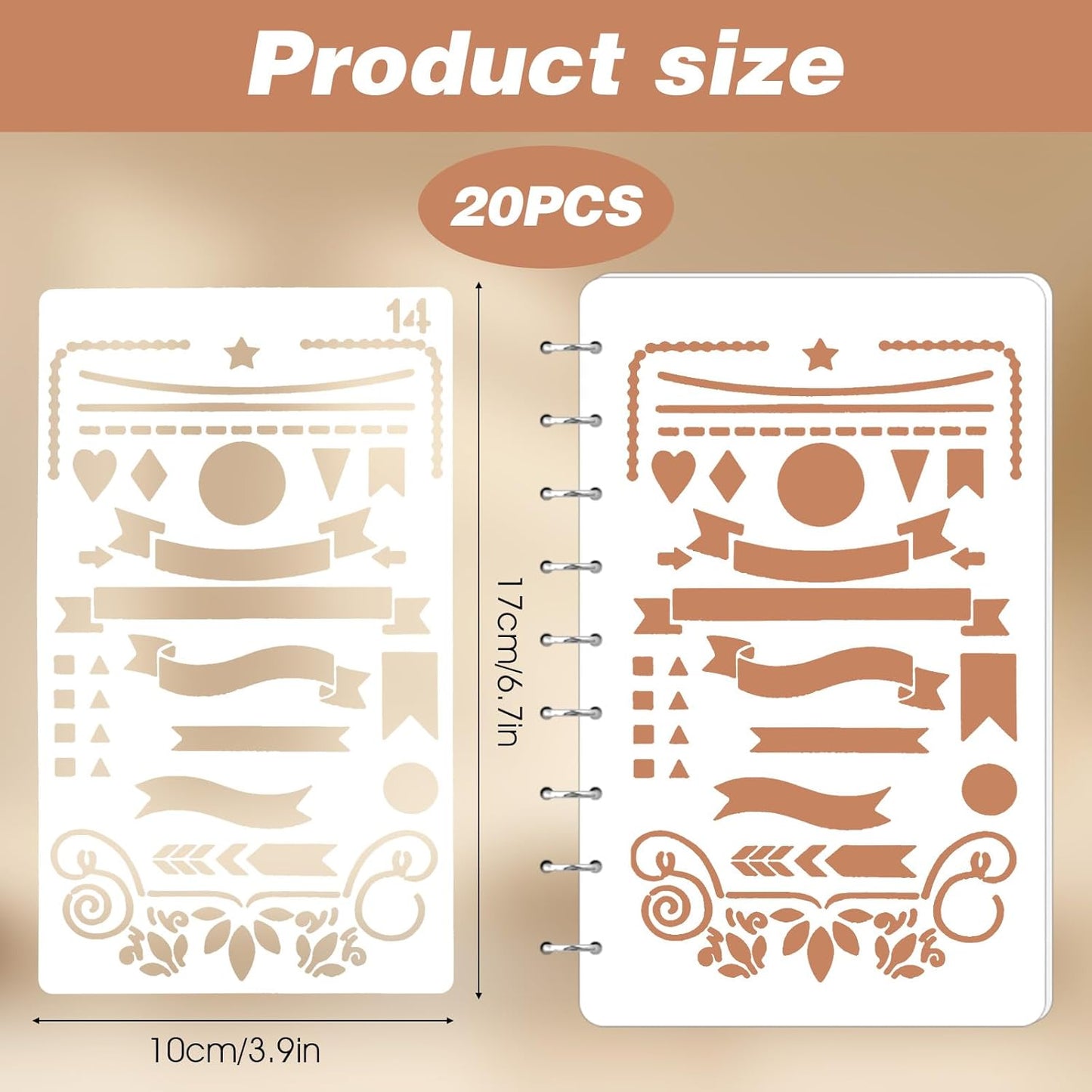 20Pcs Journal Stencils Set, Plastic Planner Journaling Stencils, DIY Drawing Templates Accessories Kit for Notebook Cards Scrapbook, Reusable Productivity Journals Supplies