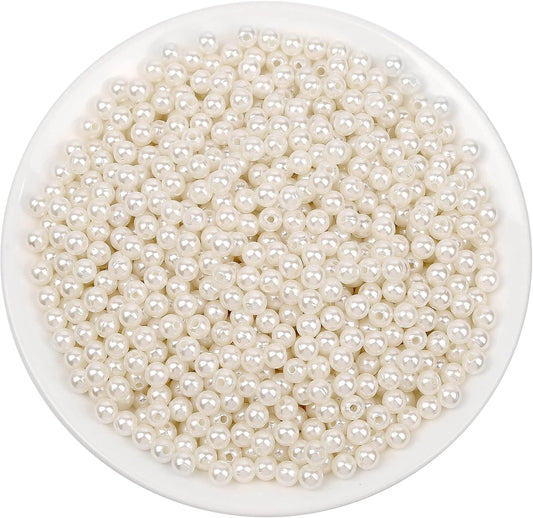 Pearl Beads for Craft, Anezus 1000pcs Ivory Faux Fake Pearls, 6 mm Small Sew on Pearl Beads with holes for Jewelry Making, Bracelets, Necklaces, Hairs, Crafts, Decoration and Vase Filler