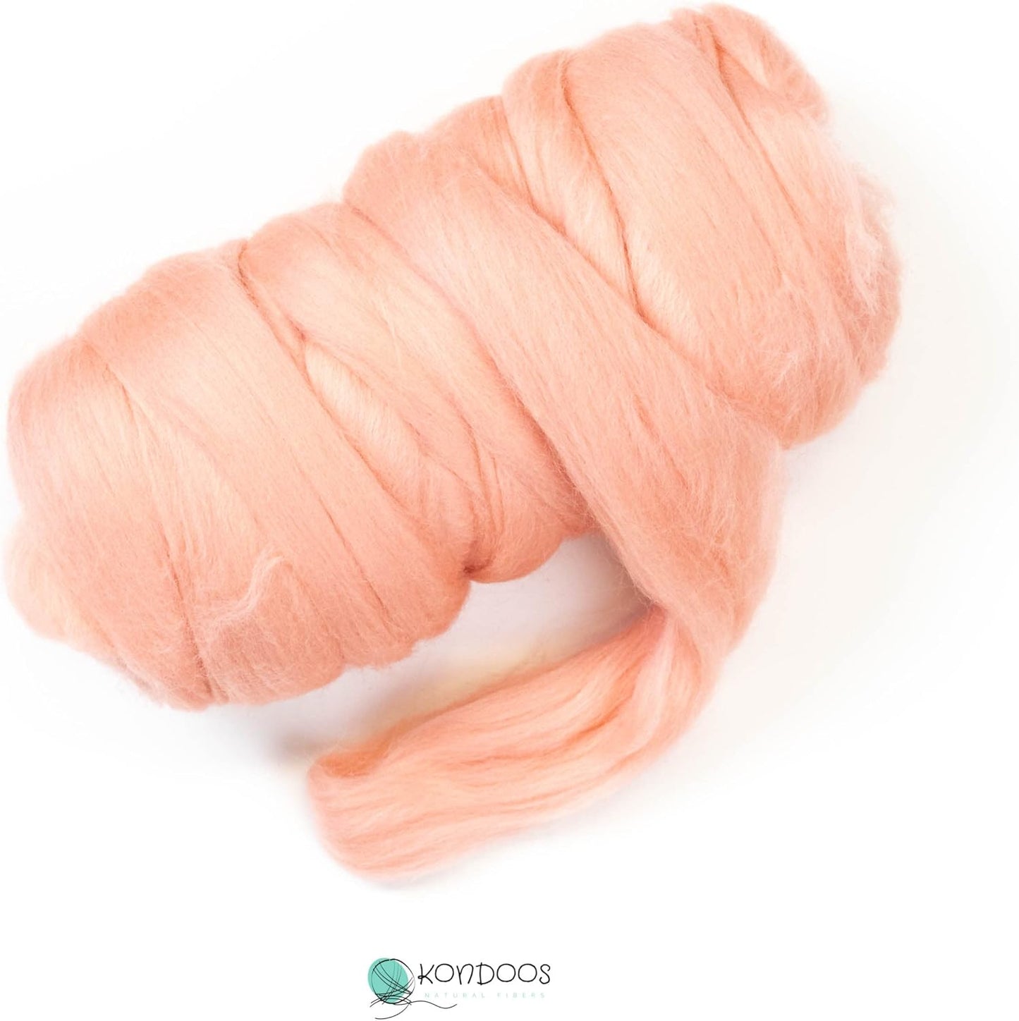Colored Natural Wool roving, 8 OZ. Best Wool for Needle Felting, Wet Felting, handcrafts and Spinning.Weaving Felting Big Yarn (Salmon Pink)