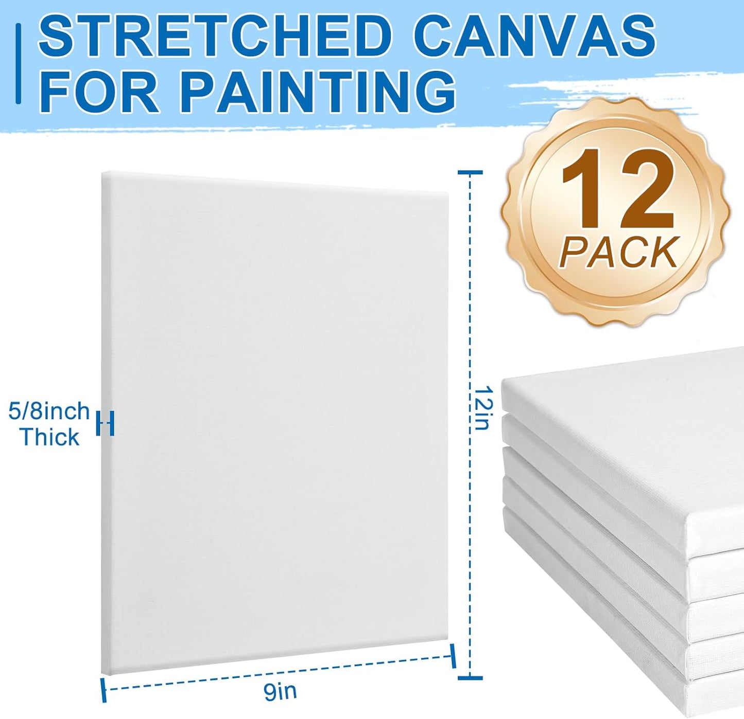 ESRICH Stretched Canvas for Painting, 12 Pack 9x12 Inch Canvas Value Pack,Primed Acid-Free Cotton Blank Canvases, Painting Canvas for Oil & Acrylic Paint.