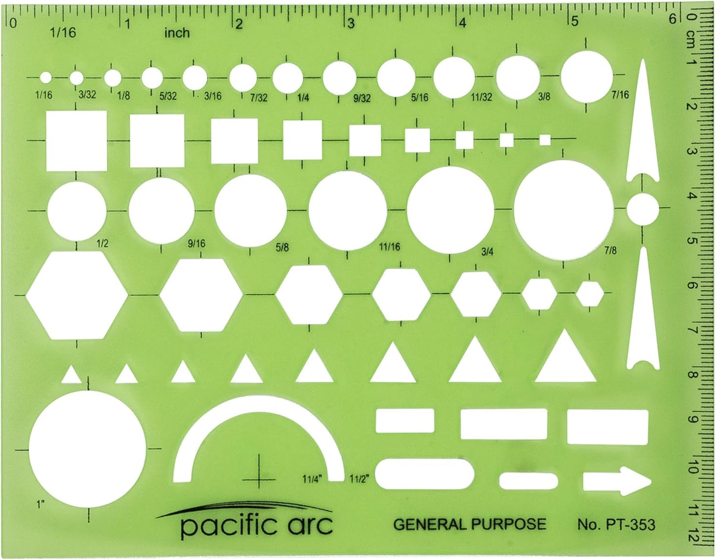 Pacific Arc - General Purpose Template - Drawing Aid Stencil for Professional or School Work - Size 3.87 x 6.5 inch