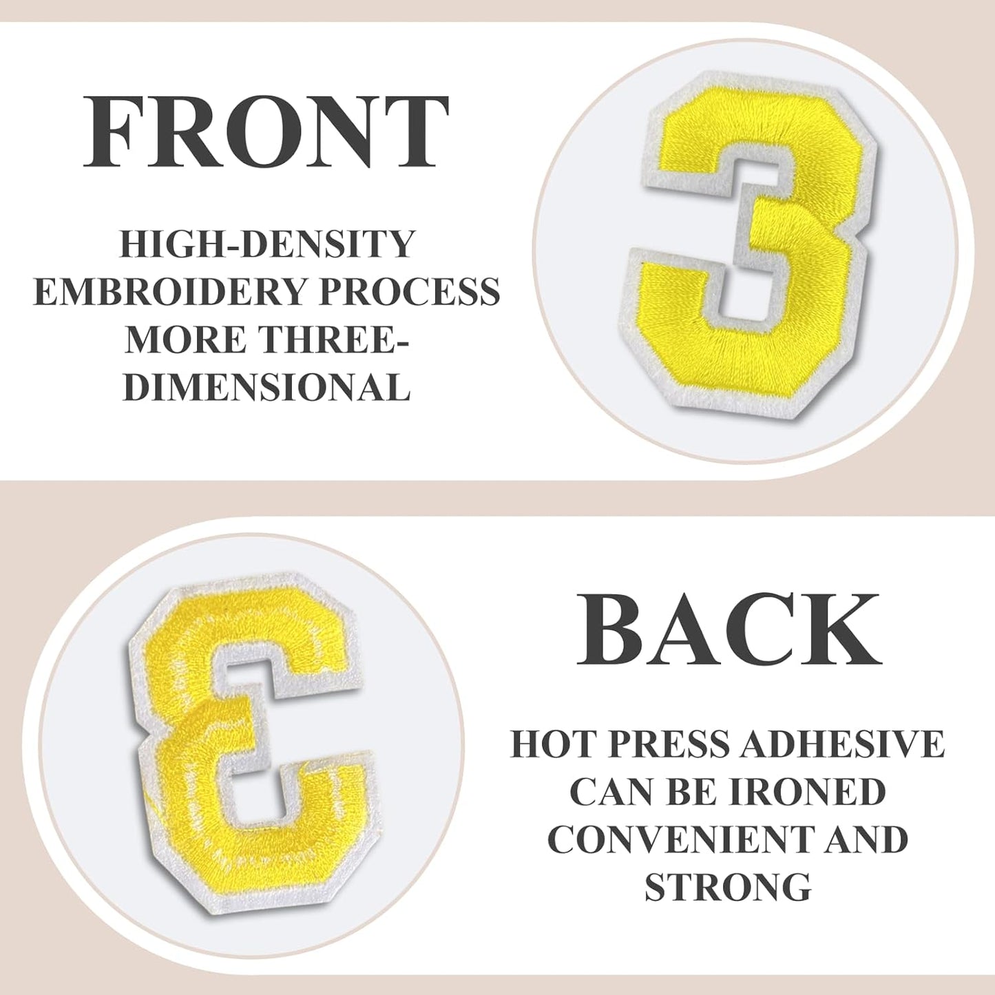 Number Iron On Patches, Numbers 0-9 Embroidery Applique Patch, DIY Decorative Heat Press Patches for Clothing Jeans Jackets Backpacks Hats (Yellow 50 Pcs)