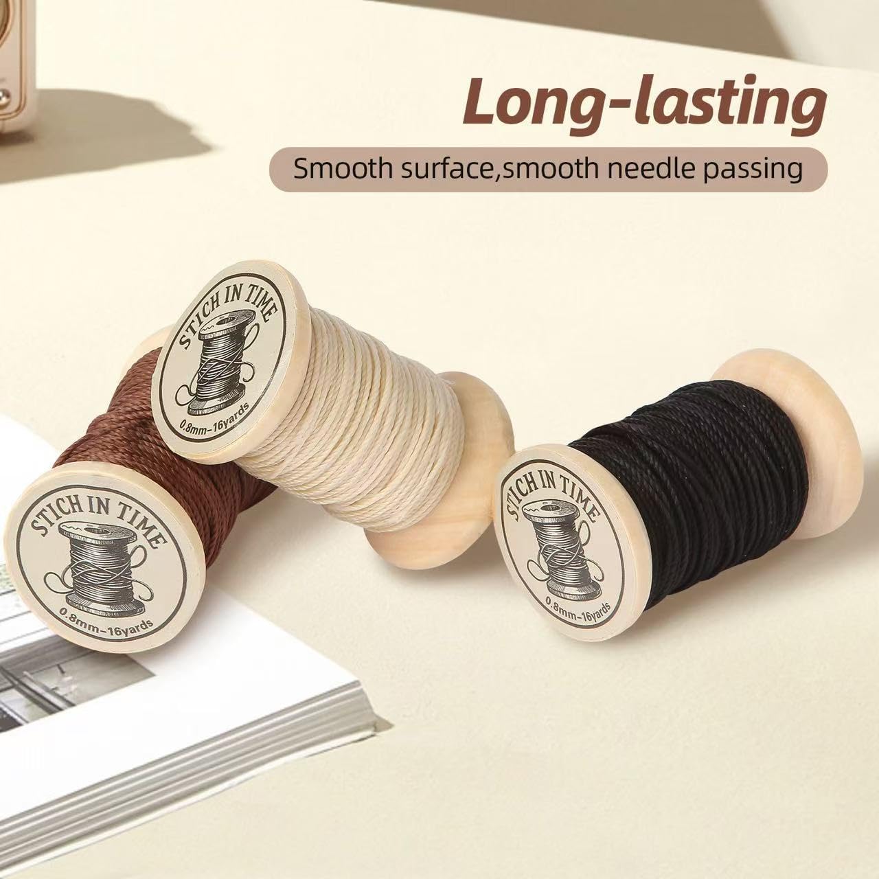 Natural Waxed Thread, 0.55mm/0.8mm, Wax Thread for Handcrafted Wrapping, Sewing, Bookbinding, Leather Threads, Beginners Craft DIY, Hemp Cord (Black/Brown/White, 0.55mm/33 Yards)