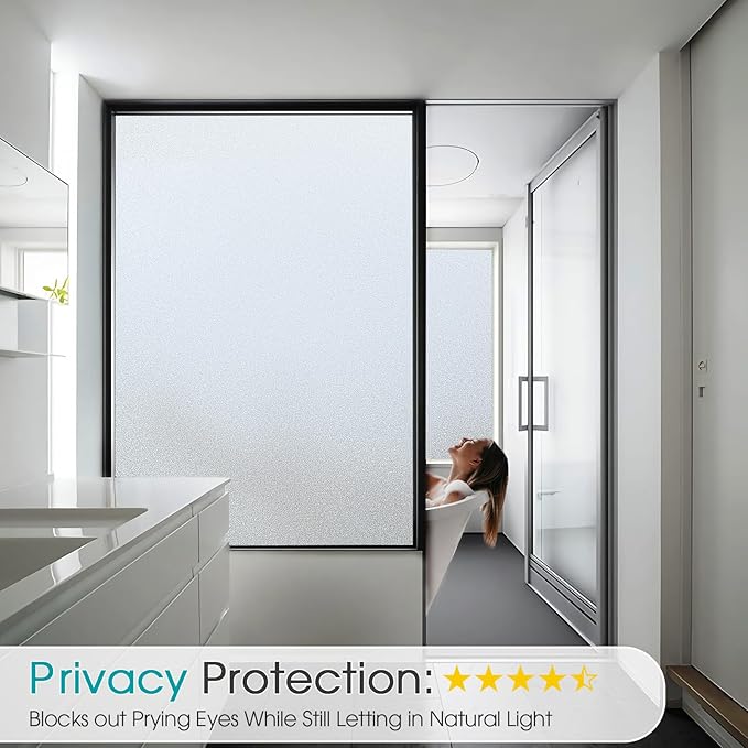 Coavas Window Privacy Film Frosted Glass Static Clings, Decorative Bathroom Door Window Covers Day and Night, Heat UV Blocking Anti-Glare Frosting Stickers for Christmas, 23.6 x 157.5 Inch, Pure