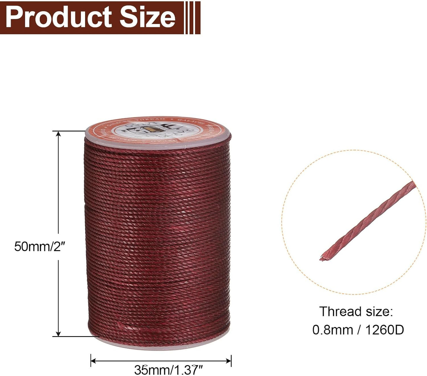 uxcell Round Leather Sewing Waxed Thread, 55m / 60 Yards Polyester Wax String, 0.80mm Wax Stitching Cord for Leather Crafts, Bookbinding, Bracelets Braided, Burgundy, 2pcs
