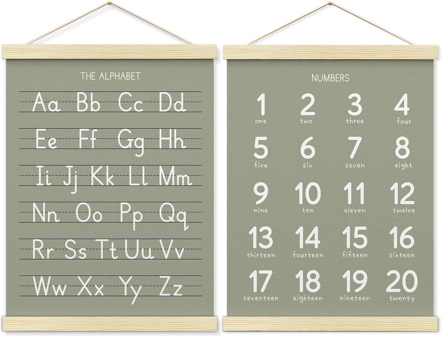 BONETAT Numbers alphabet poster for Nursery Toddlers, Play Room Wall Decor, ABC Wall Chart, Wall Hanging Decor for Toddler Playroom Decor Kids Wall Decor, Wooden Frame Alphabet Banner-A06