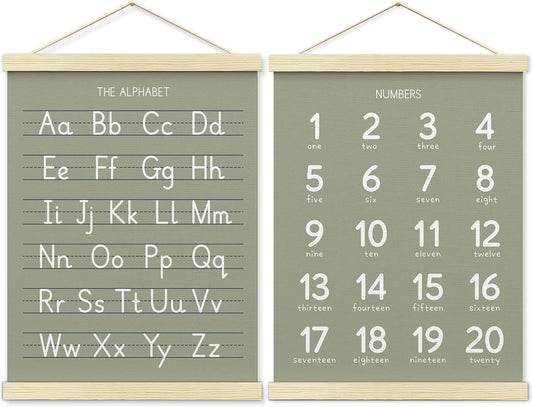 BONETAT Numbers alphabet poster for Nursery Toddlers, Play Room Wall Decor, ABC Wall Chart, Wall Hanging Decor for Toddler Playroom Decor Kids Wall Decor, Wooden Frame Alphabet Banner-A06