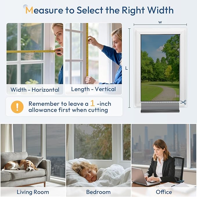 rabbitgoo Window Tint for Home One Way Privacy Window Film See Out Not In Heat UV Blocking Reflective Removable Static Cling Mirror Decorative House Glass Covering, Black Silver, 35.4 Inch X 13.1 Feet