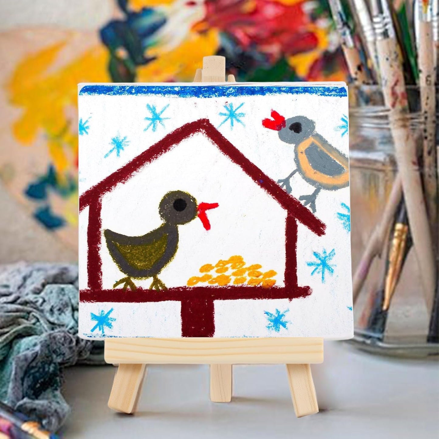 60 Pcs 5 Inch Mini Wood Display Easel, Small Wooden Easel Stand Art Craft Painting Triangle Stand Canvas Holder for Card Artist Photos Tabletop