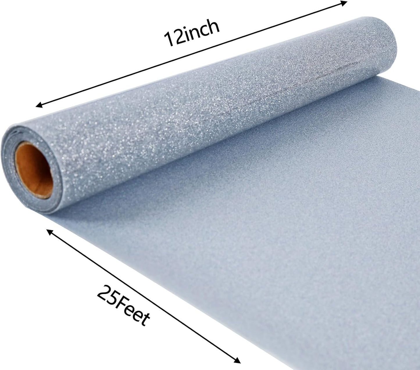 FUNKAKA Glitter Silver HTV Heat Transfer Vinyl Rolls, 12" x 25ft PU Iron on Vinyl for T-Shirt Silver Glitter HTV Vinyl for All Cutter Machines Easy to Cut & Weed for Heat Vinyl Design