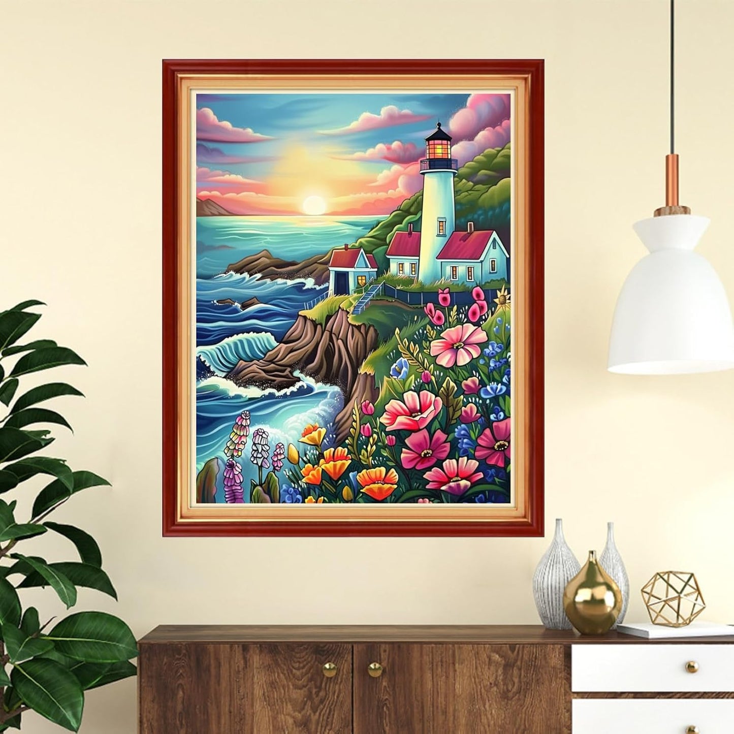 Funchey Stamped Cross Stitch Kits, DIY Cross Stitch Pattern for Adults Beginners Needlepoint Kits Embroidery Kit Arts and Crafts 11CT-Sunrise Seaside Lighthouse 16x20 inchs