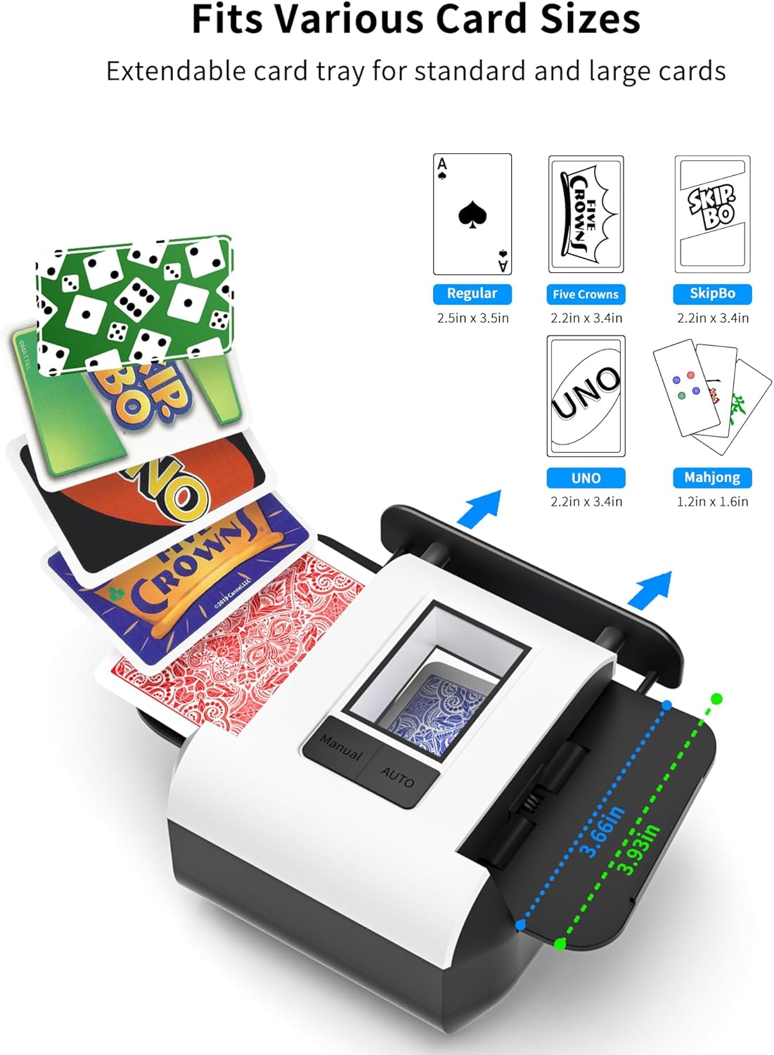 Automatic Card Shuffler Machine for 1–2 Decks, USB-C Rechargeable, Heavy Duty, Low Noise, Portable – Works with UNO, Phase 10, Skip-Bo, Blackjack, Standard Playing Cards & More