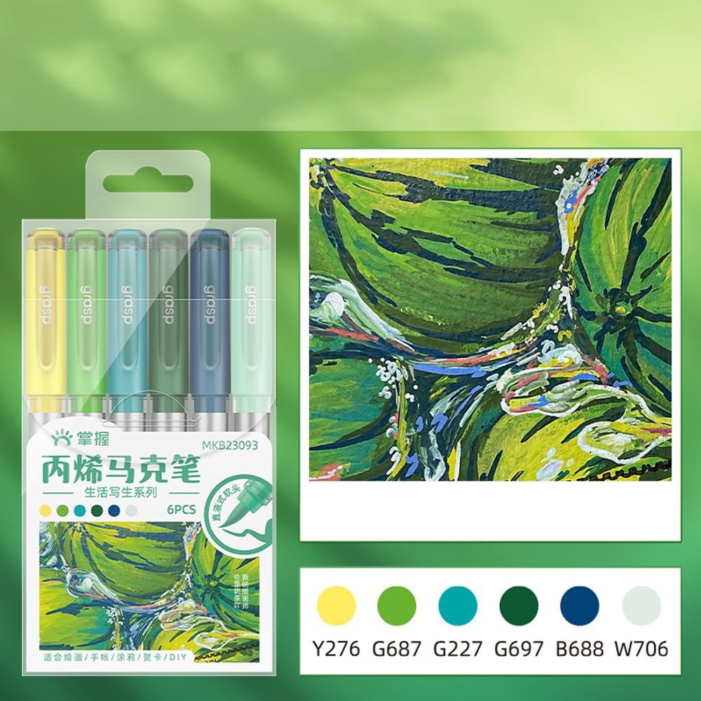 6 Color Acrylic Paint Markers, Brush Tip Acrylic Paint Pens With Visual Ink Window, Fabric Paint Markers for Clothes, Textile - High Coverage on Wood, Glass, Rock - DIY Art Supplies for Kids, Adults