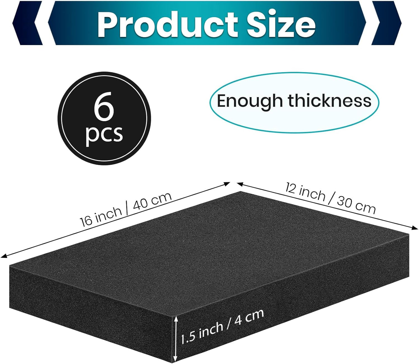 6 Pcs 16 x 12 x 1.5 Inches Polyurethane Foam - Packing Foam Inserts for Cases Black Craft Foam Sheets for Packing Padding 1.5 Inch Thick for Camera Toolbox Storage