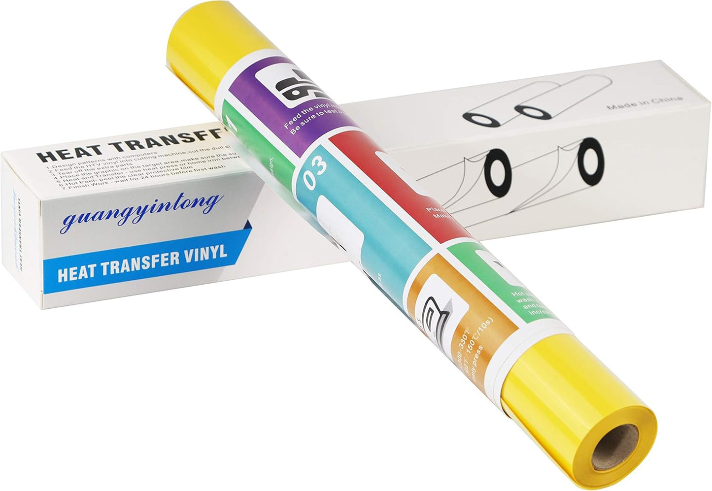 Guangyintong Yellow Heat Transfer Vinyl HTV Rolls, 12" x 8ft Glossy Surface Iron on Vinyl for T-Shirts, Easy to Cut & Weed for Heat Vinyl Design