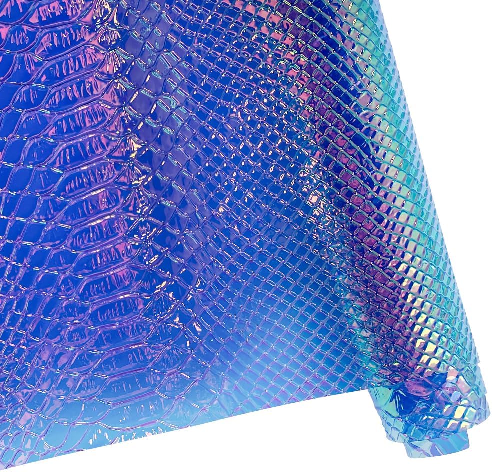ONEART | Iridescent Transparent Embossed Vinyl Holographic Blue Clear PVC Vinyl Craft Film 16"×54" for Sewing DIY Projects (Snakeskin-Dark Blue)