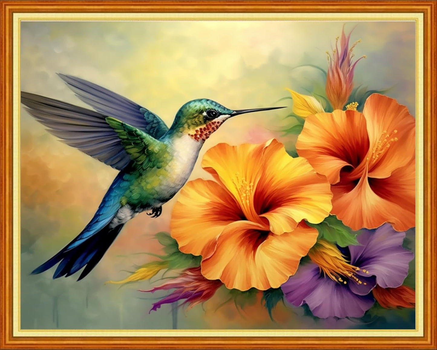 DMCVIVR Stamped Cross Stitch Kits for Adults Beginners Embroidery Kits 11CT Needlepoint Kits Cross Stitch Patterns Embroidery Patterns-Hummingbirds Gather Honey 16x20 inch