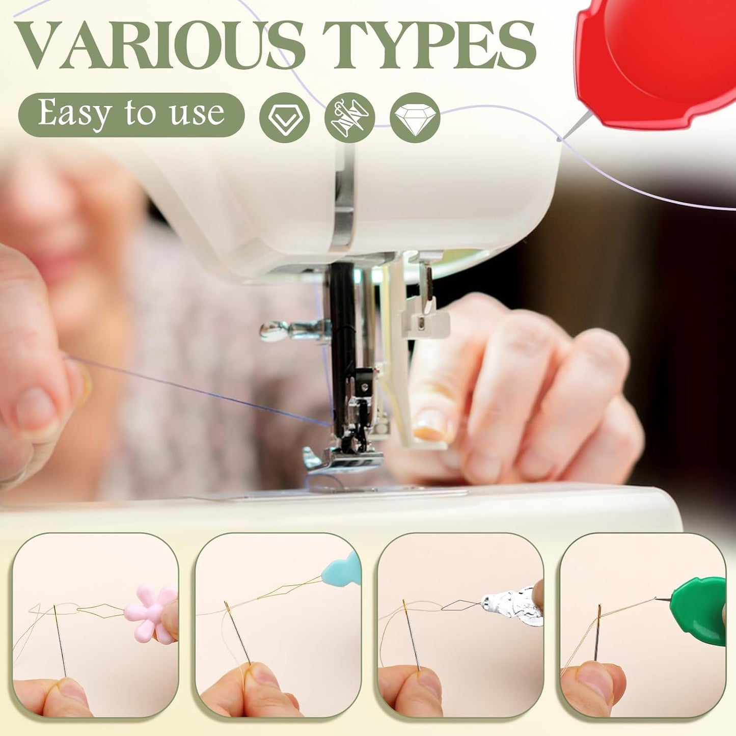 KAQRHFT 50 PCS Needle Threaders, Fish Mouth Sewing Machine Needle Threader, 5 Types Simple Needle Threader Tool for Needle Work, Sewing Machine, Embroidery Floss with Clear Storage Box